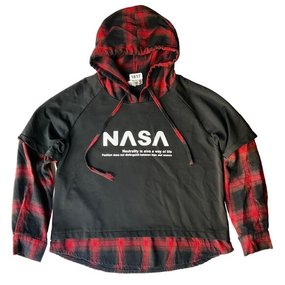 Paris style Women’s Long Sleeve Hoodie Checked Shirt size M, Black & Red, Nasa - Picture 1 of 8
